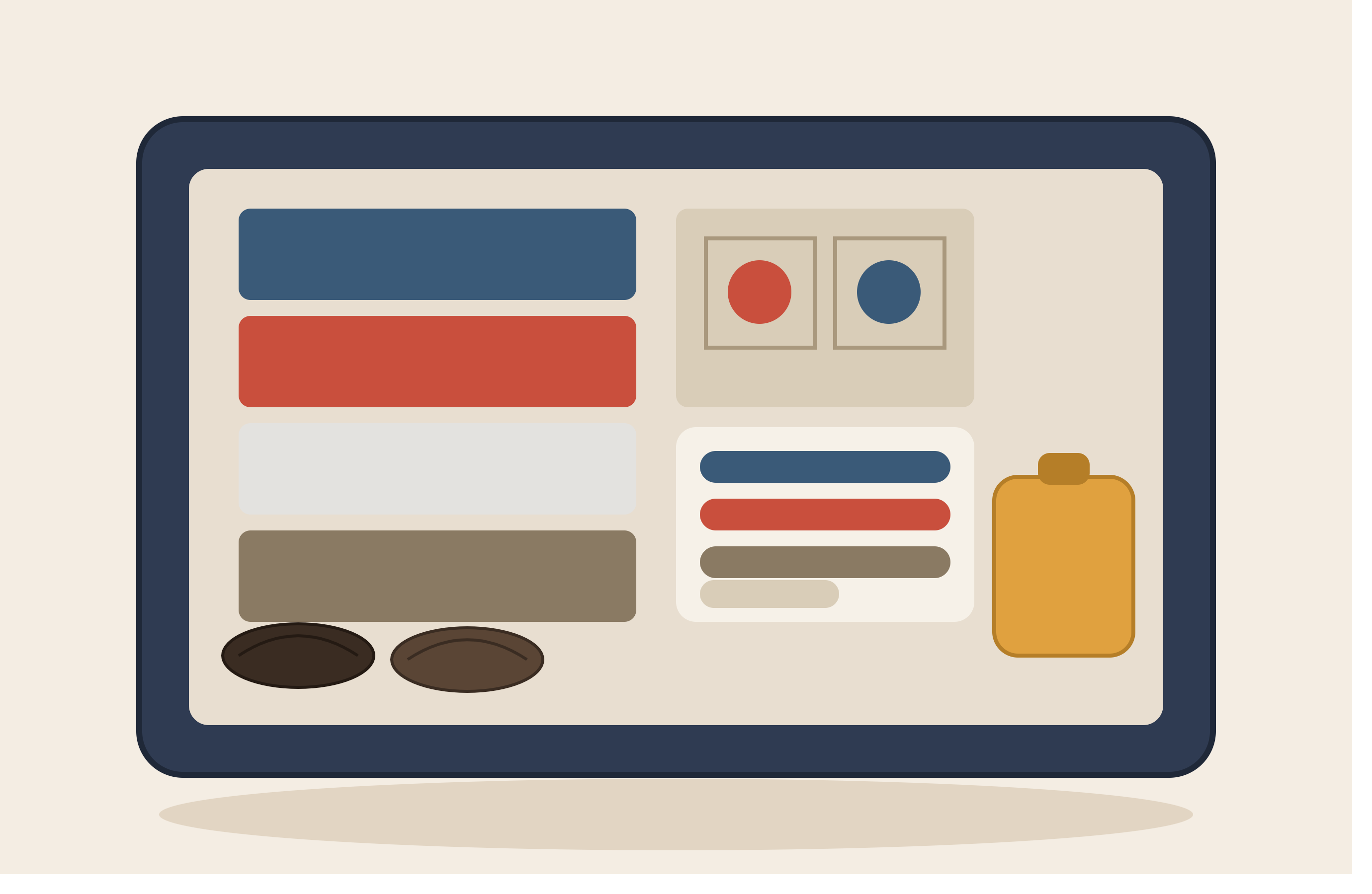 Folded clothing bars, a passport card, pin buttons, a toiletry pouch, and two shoes packed in a suitcase illustration.