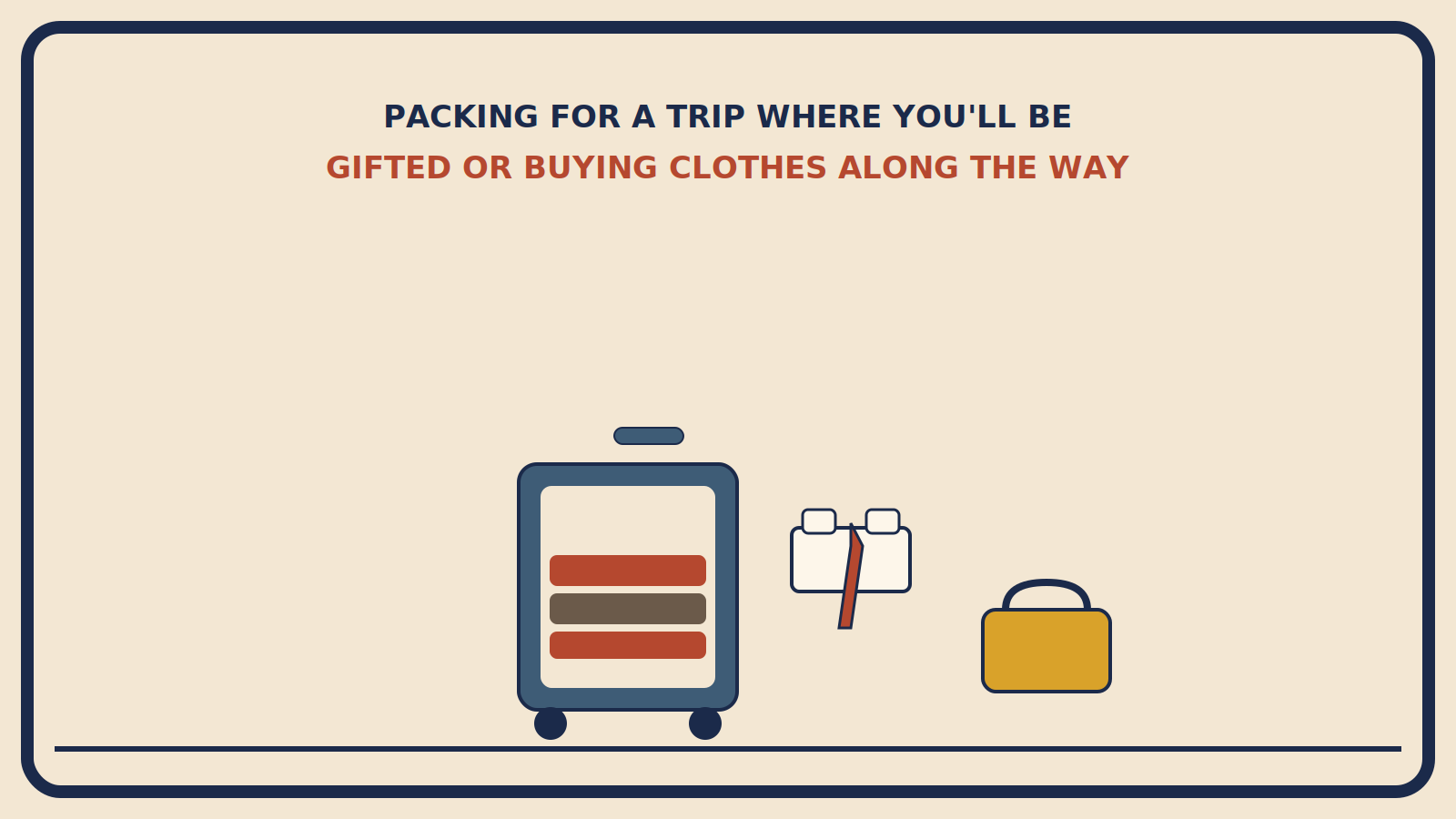 Suitcase packed about two-thirds full with visible open space above, a folded shirt with a draped tie and a packable tote beside it