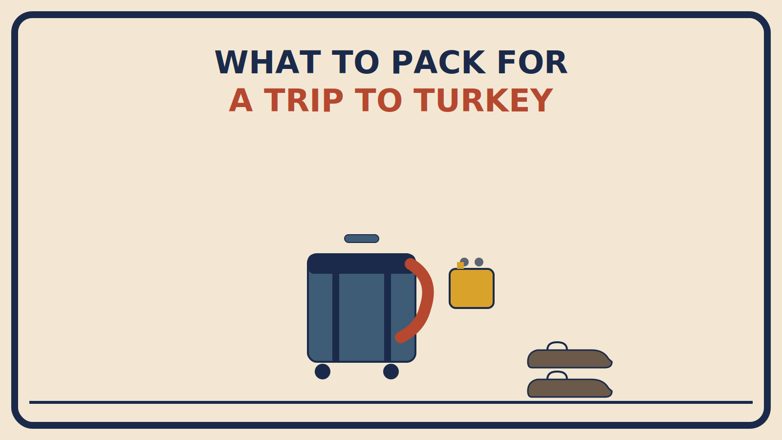 Suitcase with a draped scarf, a plug adapter, and a pair of walking sandals beside it